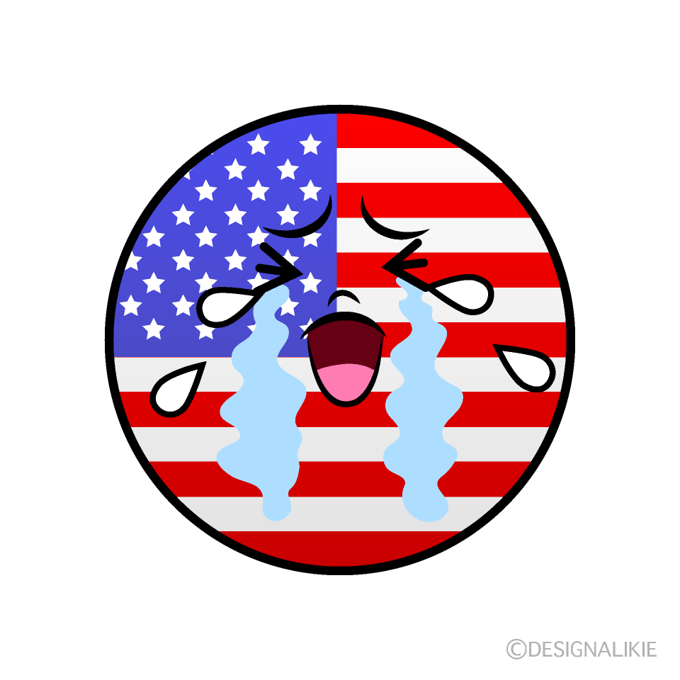 かわいい泣くアメリカ国旗（丸型）イラスト