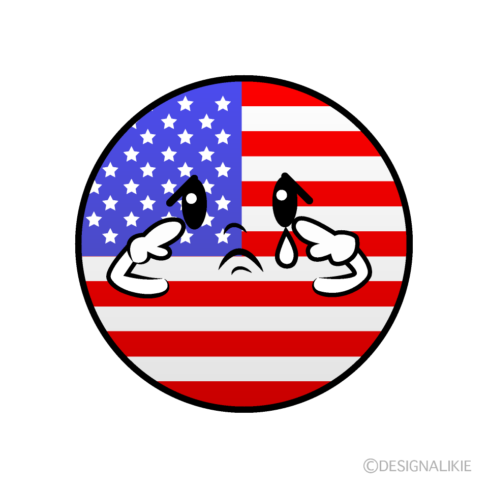 かわいい悲しいアメリカ国旗（丸型）イラスト