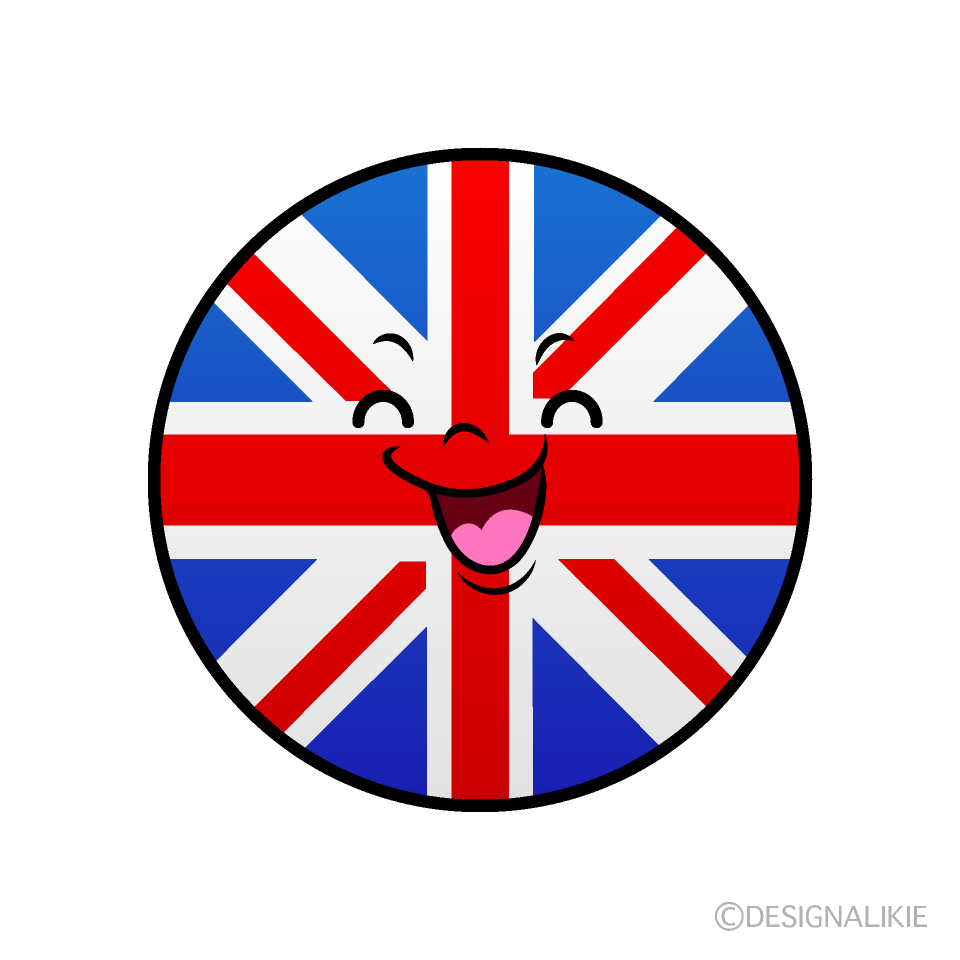 かわいい笑顔のイギリス国旗（丸型）イラスト