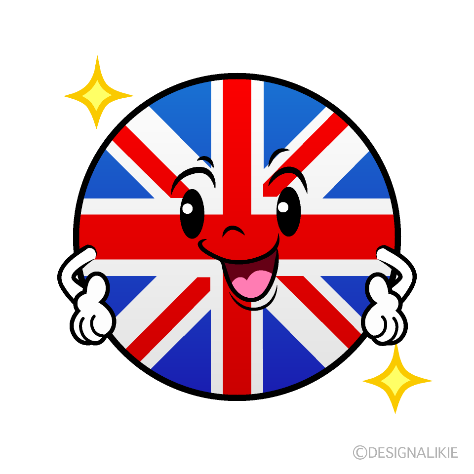 かわいい自信満々なイギリス国旗（丸型）イラスト