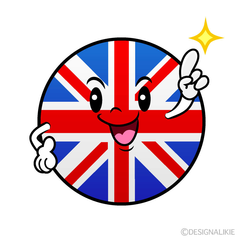 かわいい指差しイギリス国旗（丸型）イラスト