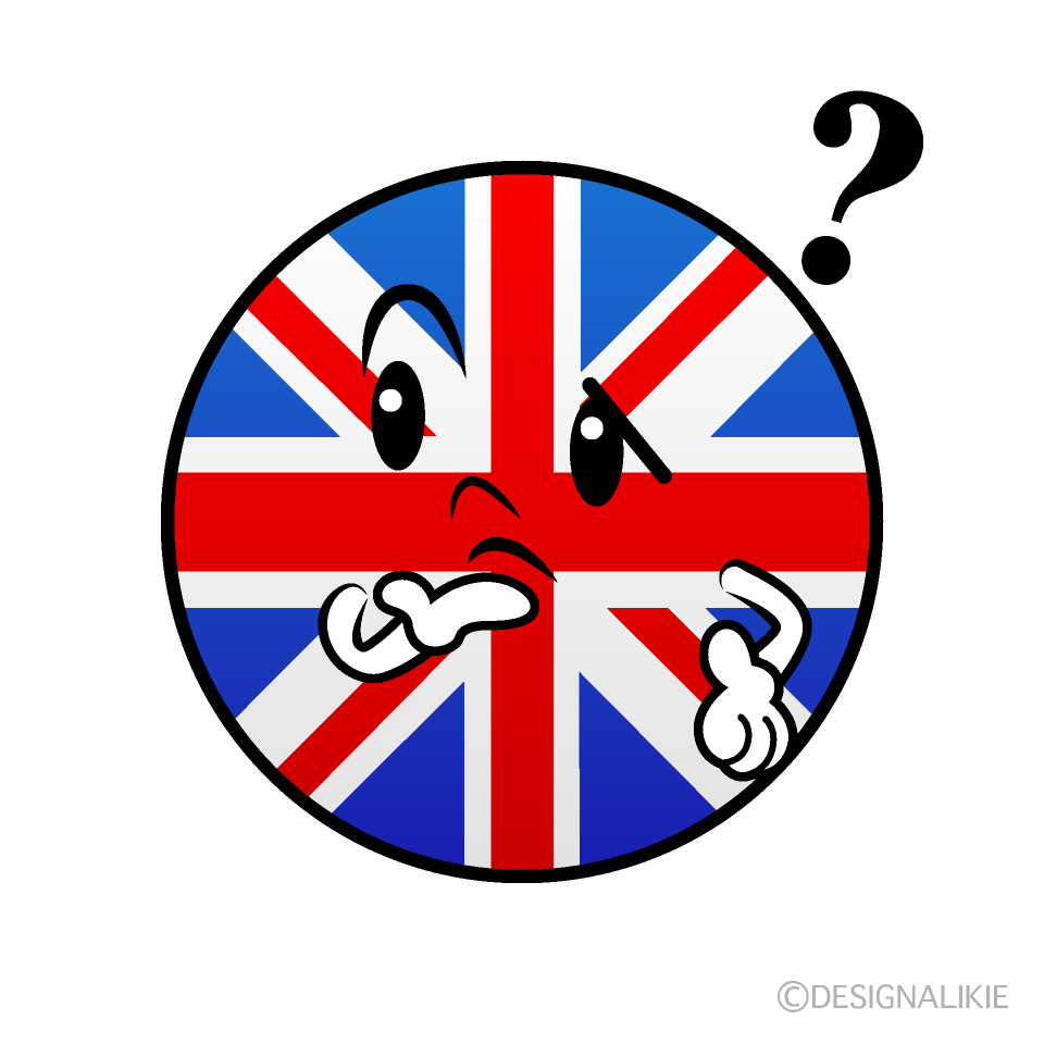 かわいい考えるイギリス国旗（丸型）イラスト
