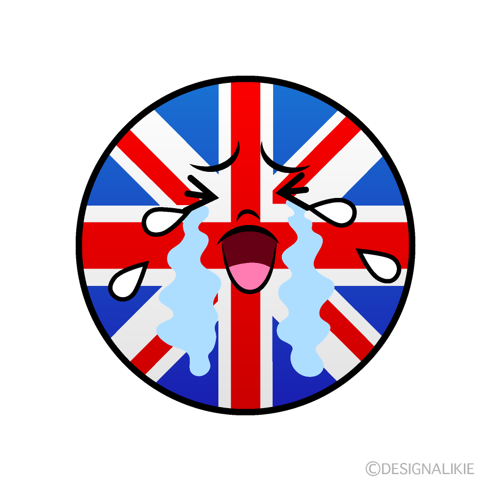 かわいい泣くイギリス国旗（丸型）イラスト