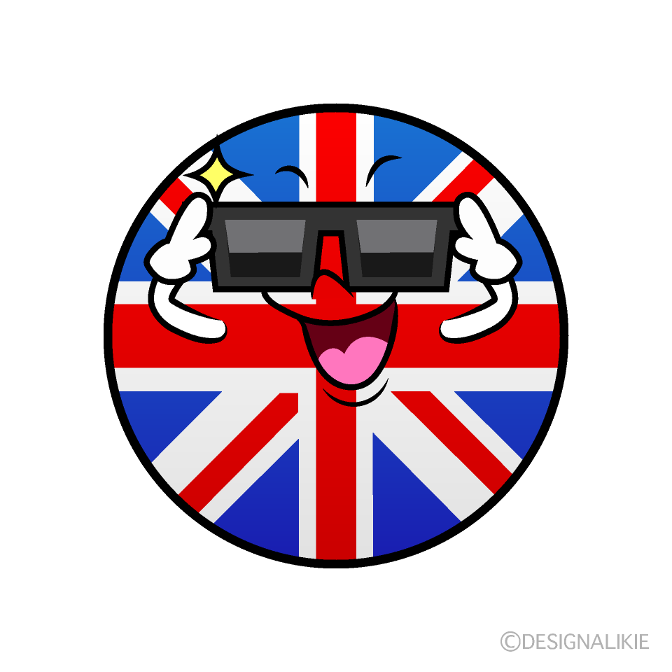 かわいいサングラスのイギリス国旗（丸型）イラスト