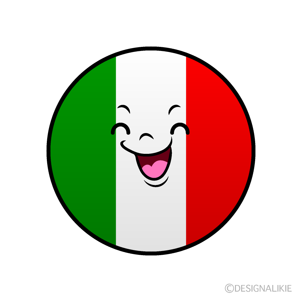 かわいい笑顔のイタリア国旗（丸型）イラスト