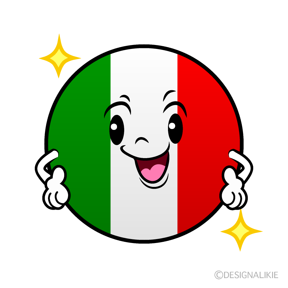 かわいい自信満々なイタリア国旗（丸型）イラスト