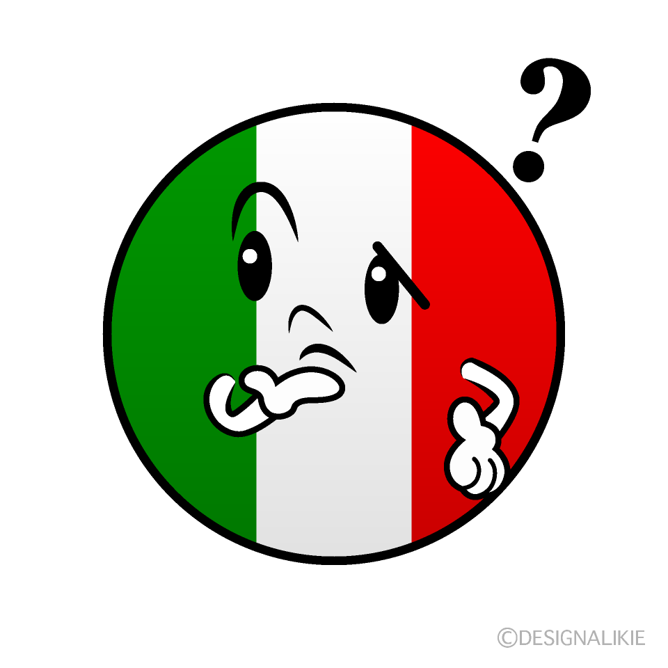 かわいい考えるイタリア国旗（丸型）イラスト