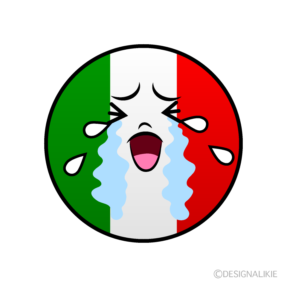 かわいい泣くイタリア国旗（丸型）イラスト