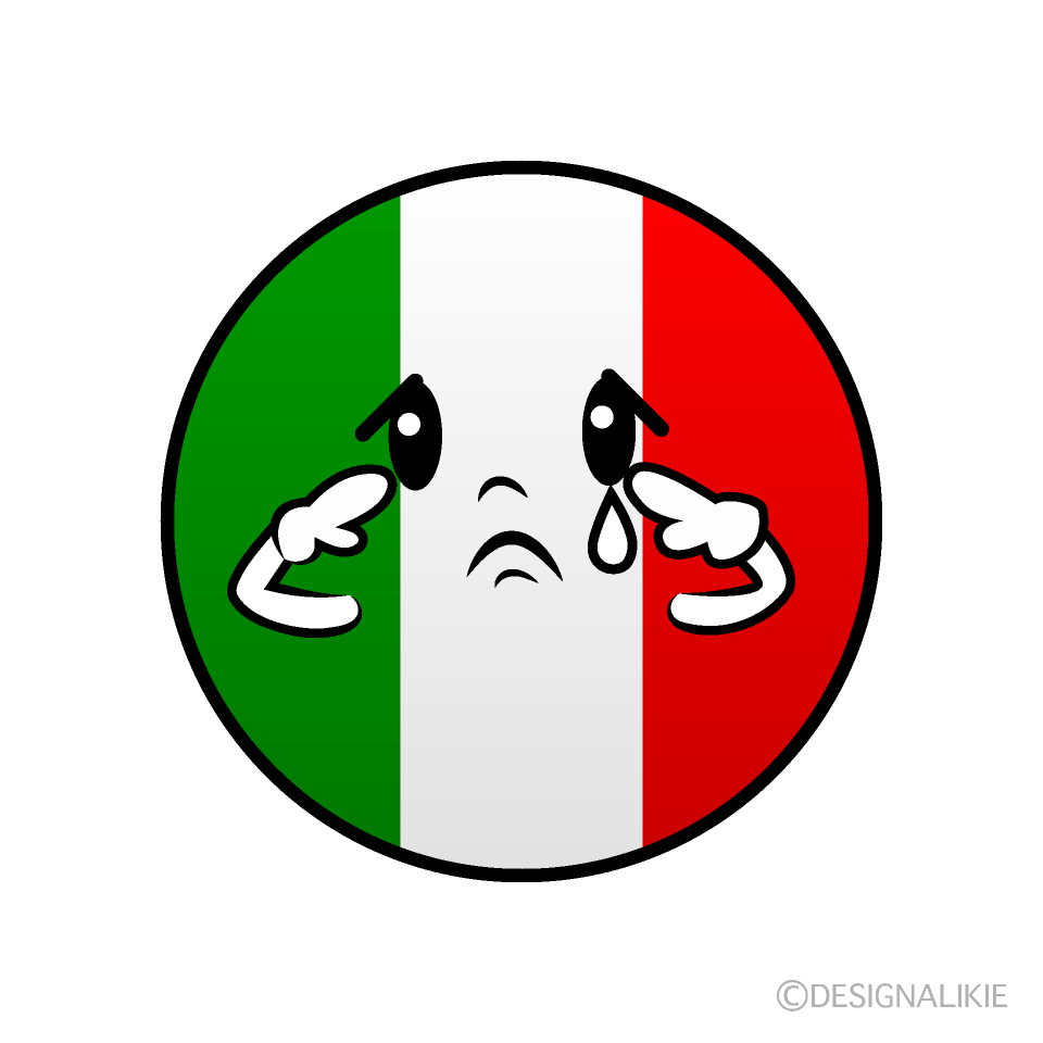 かわいい悲しいイタリア国旗（丸型）イラスト