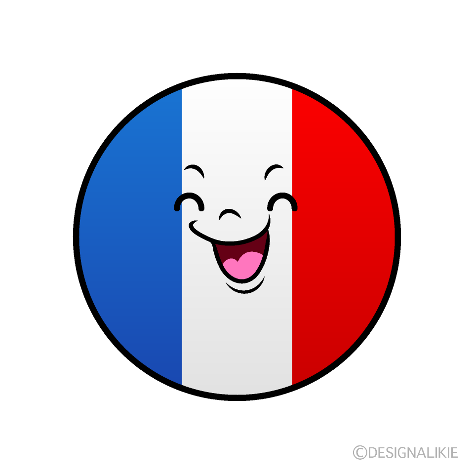 かわいい笑顔のフランス国旗（丸型）イラスト