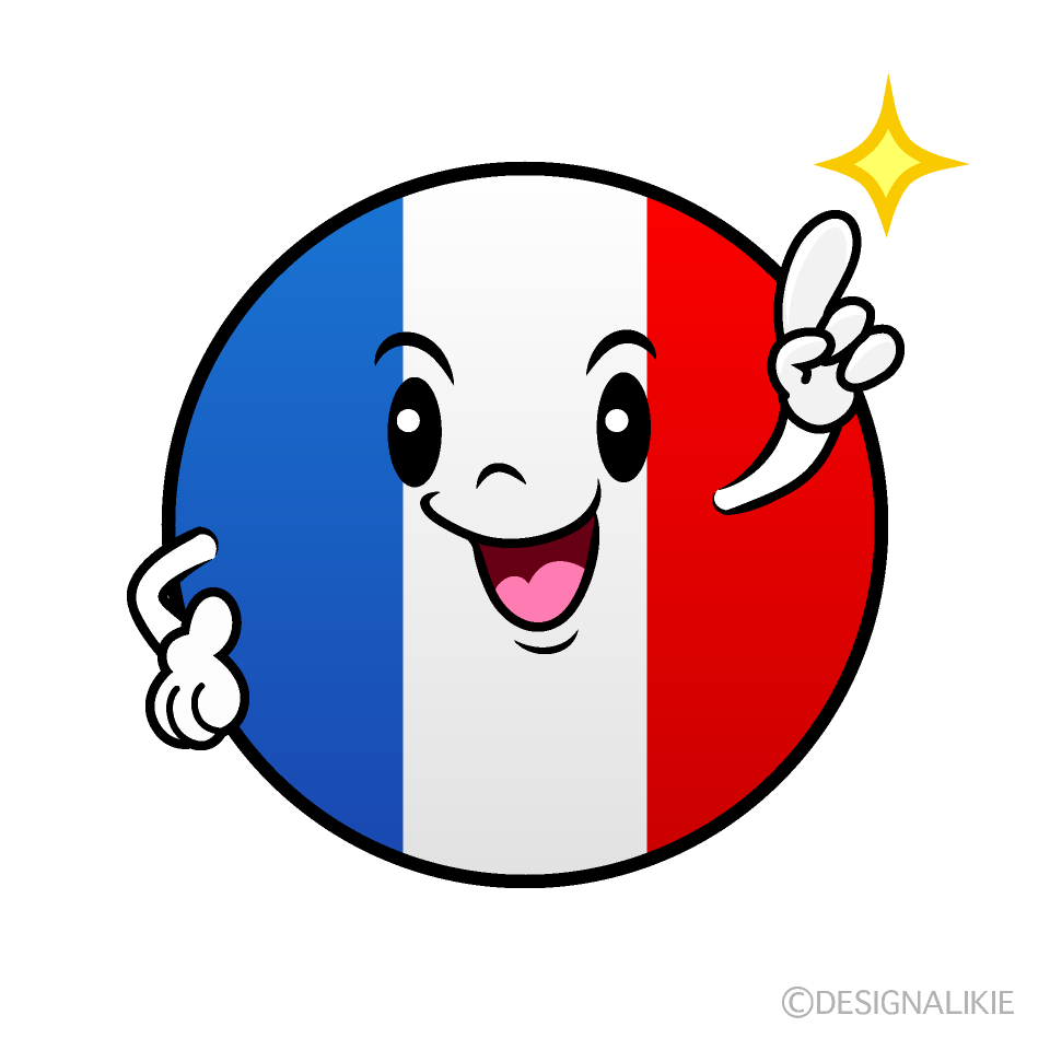 かわいい指差しフランス国旗（丸型）イラスト