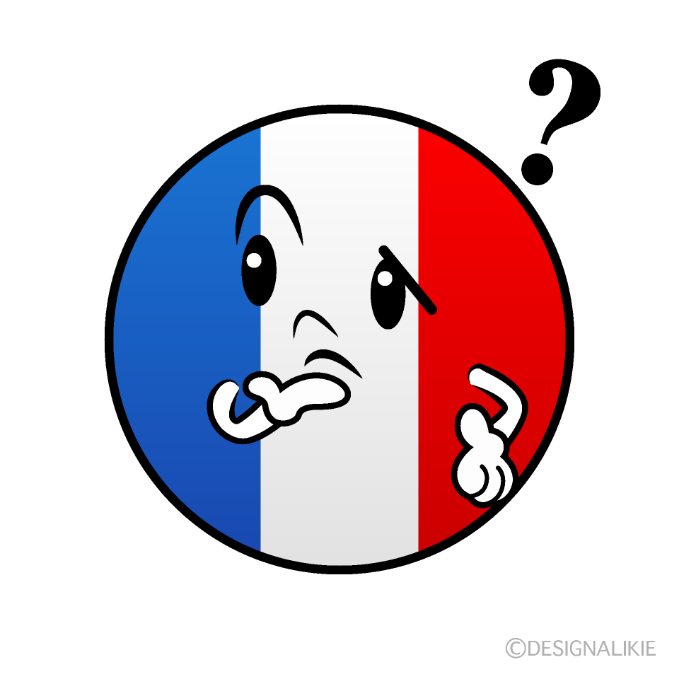 かわいい考えるフランス国旗（丸型）イラスト