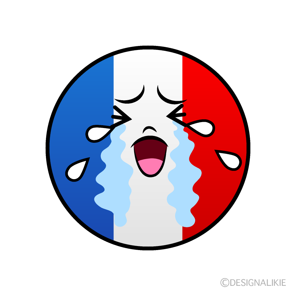 かわいい泣くフランス国旗（丸型）イラスト