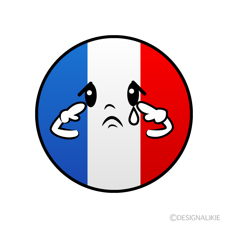 かわいい悲しいフランス国旗（丸型）イラスト