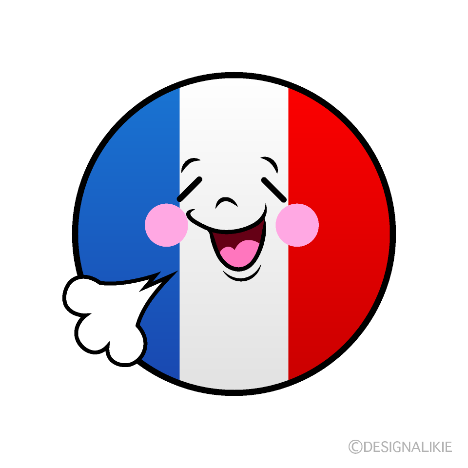 かわいいリラックスするフランス国旗（丸型）イラスト