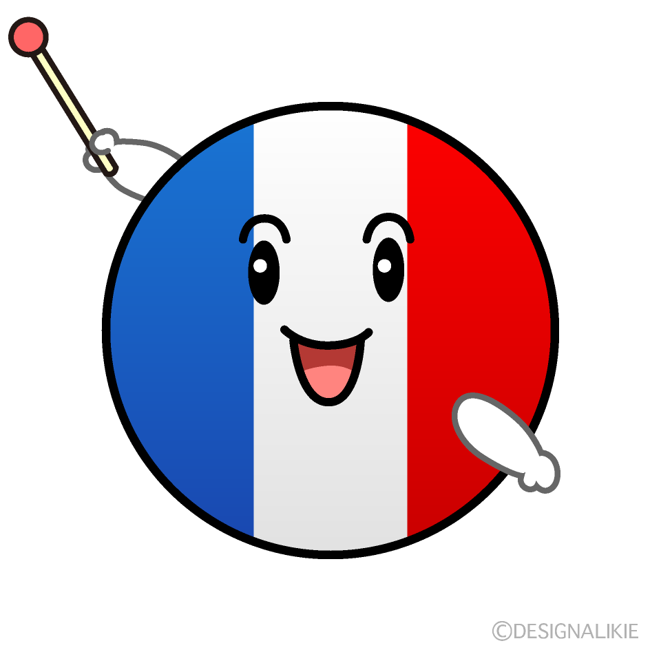 かわいい説明するフランス国旗（丸型）イラスト