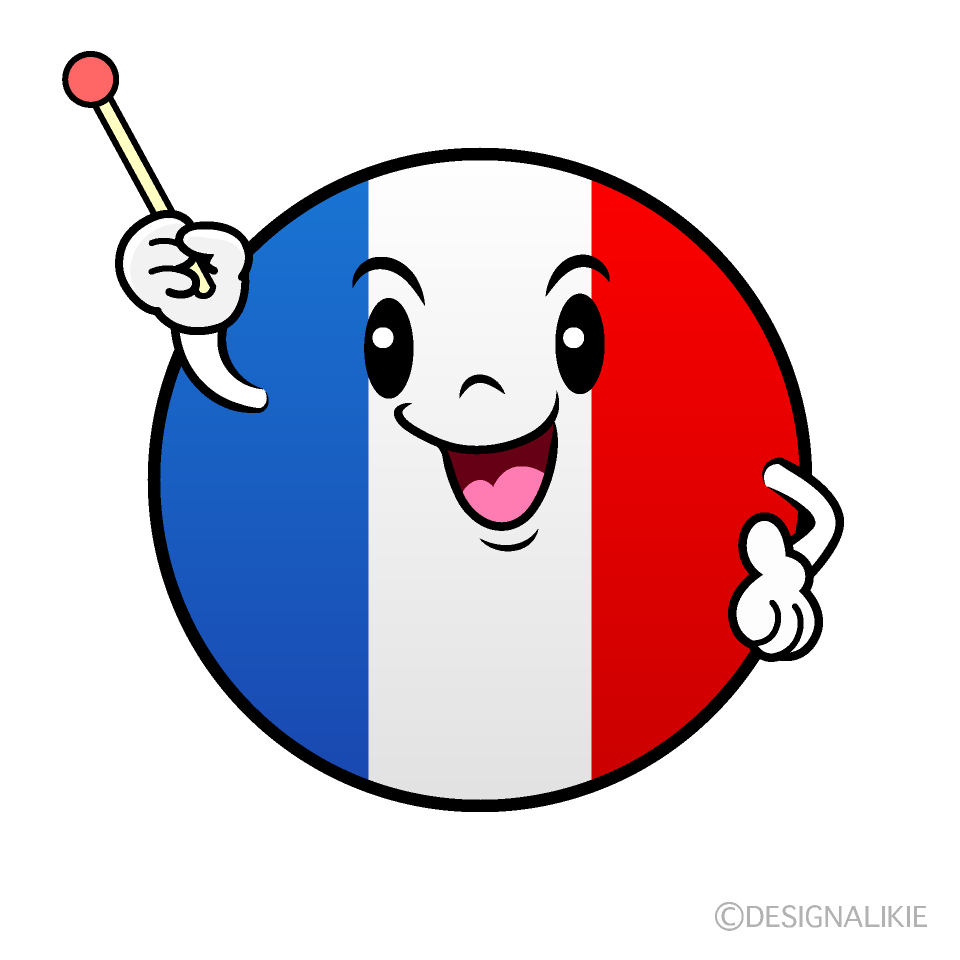 かわいい説明するフランス国旗（丸型）イラスト