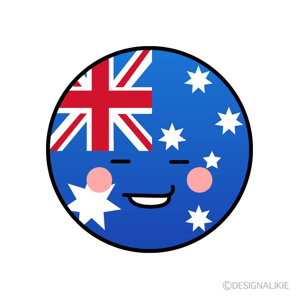かわいいニヤリと笑うオーストラリア国旗（丸型）イラスト