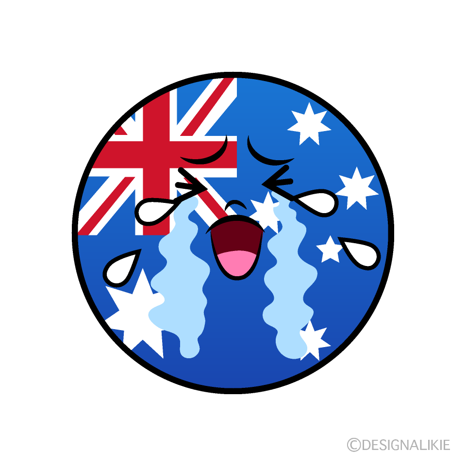 かわいい泣くオーストラリア国旗（丸型）イラスト