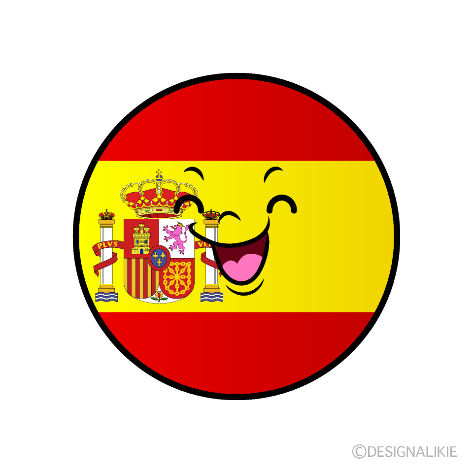かわいい笑顔のスペイン国旗（丸型）イラスト