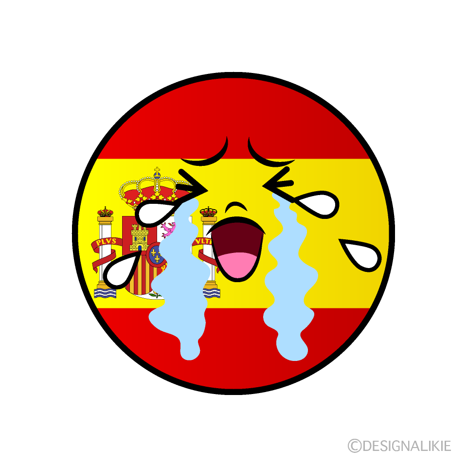 かわいい泣くスペイン国旗（丸型）イラスト