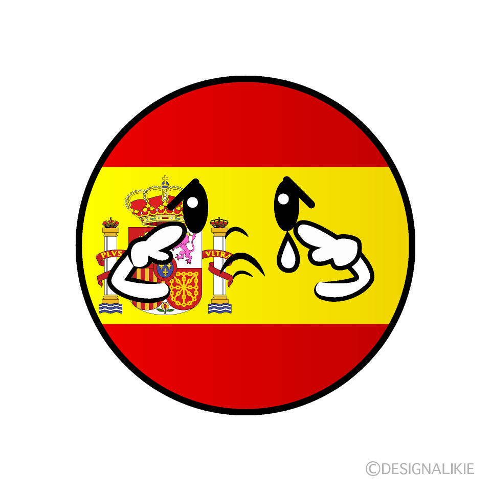 かわいい悲しいスペイン国旗（丸型）イラスト