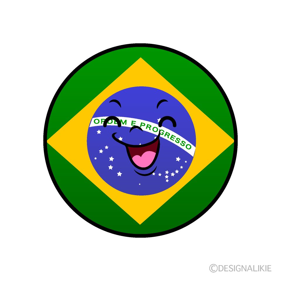 かわいい笑顔のブラジル国旗（丸型）イラスト