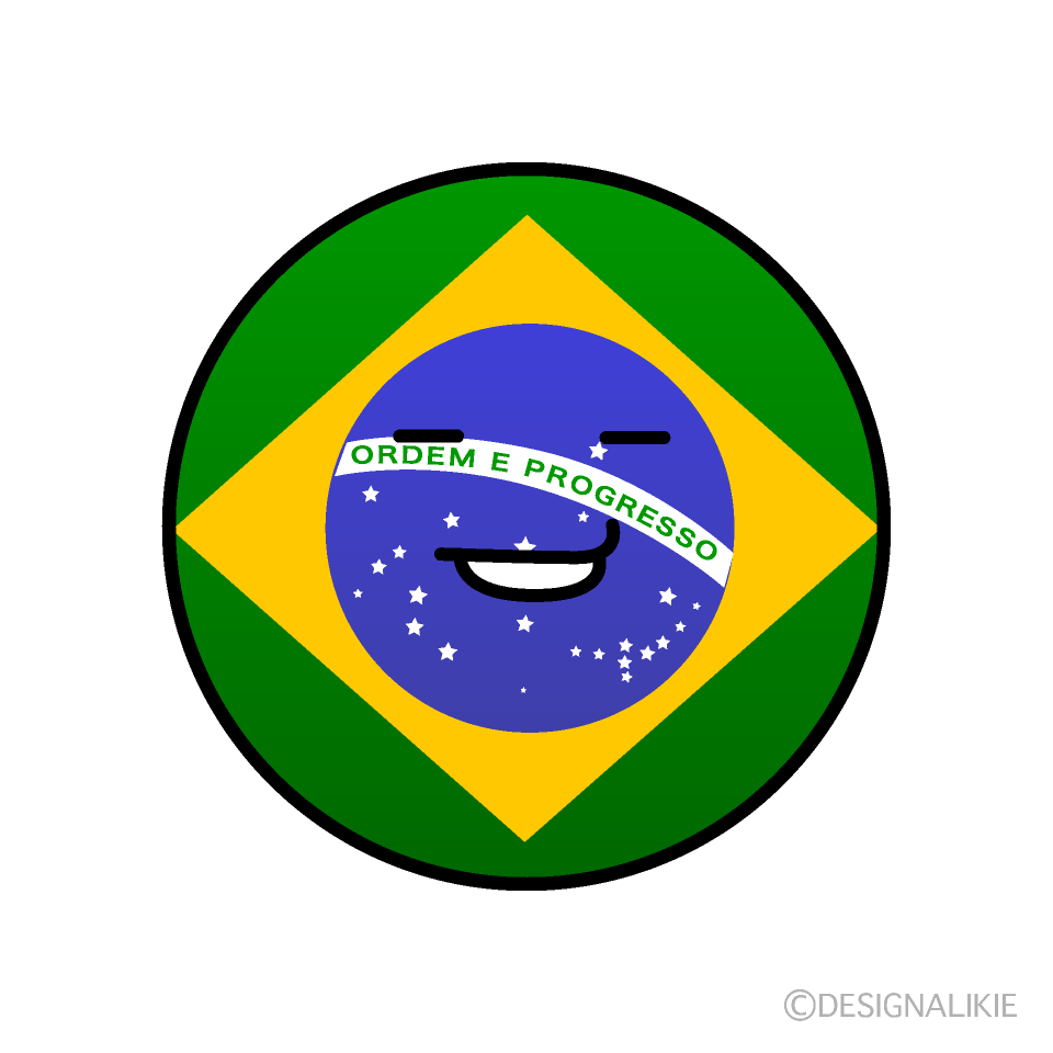 かわいいニヤリと笑うブラジル国旗（丸型）イラスト