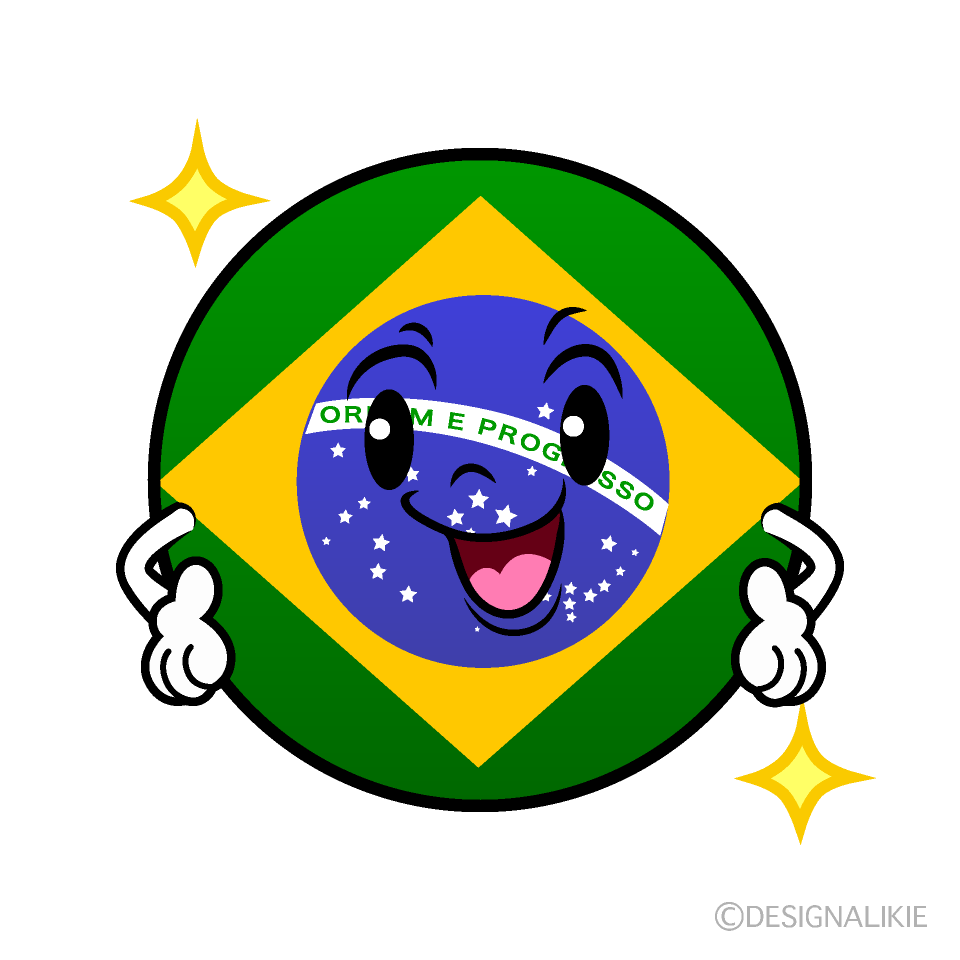 かわいい自信満々なブラジル国旗（丸型）イラスト