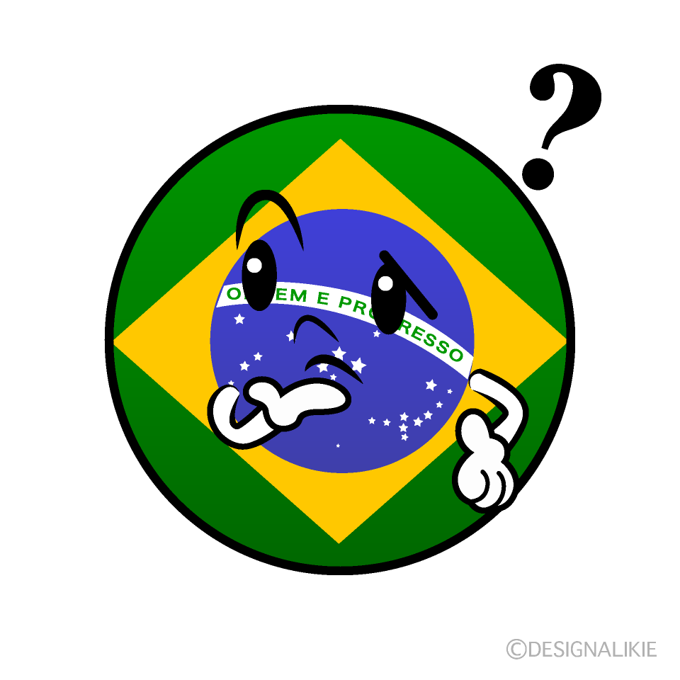 かわいい考えるブラジル国旗（丸型）イラスト