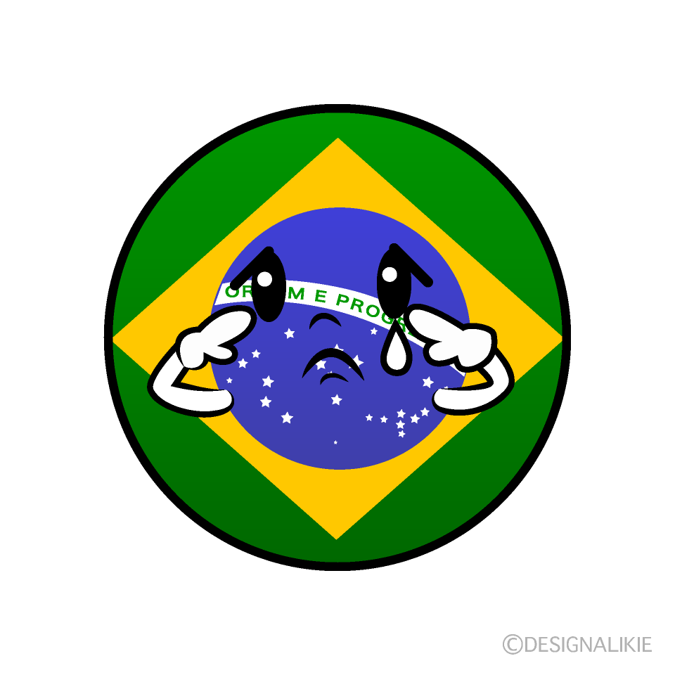 かわいい悲しいするブラジル国旗（丸型）イラスト