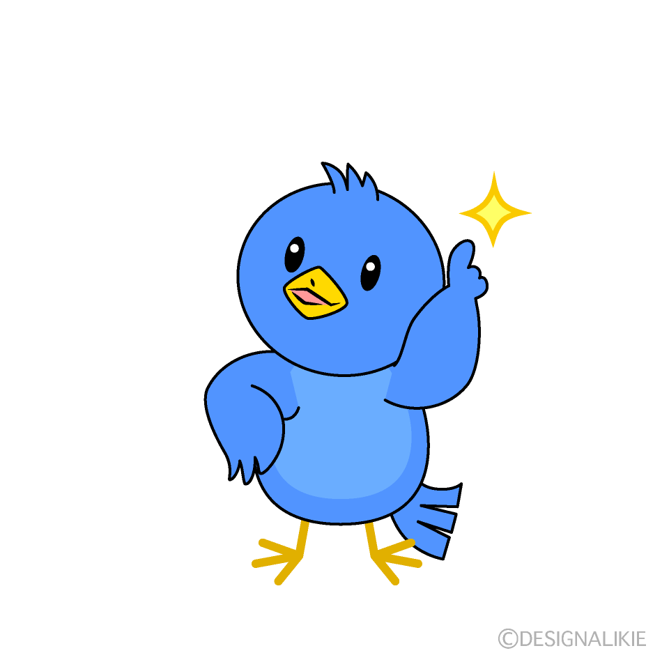 かわいい指差しする青い鳥イラスト