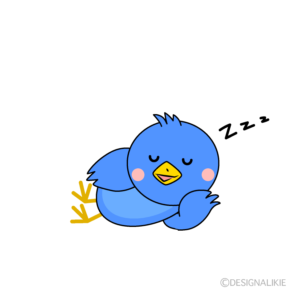 かわいい寝る青い鳥イラスト
