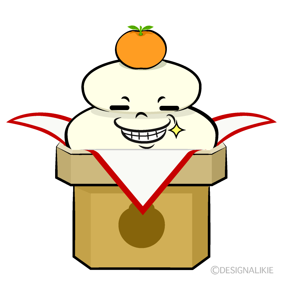 かわいいニヤリと笑う鏡餅イラスト