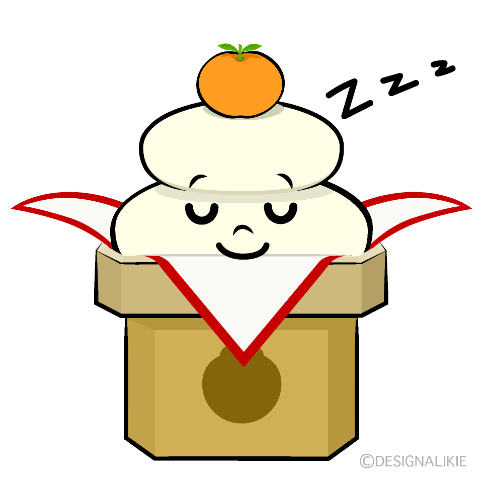 かわいい寝る鏡餅イラスト
