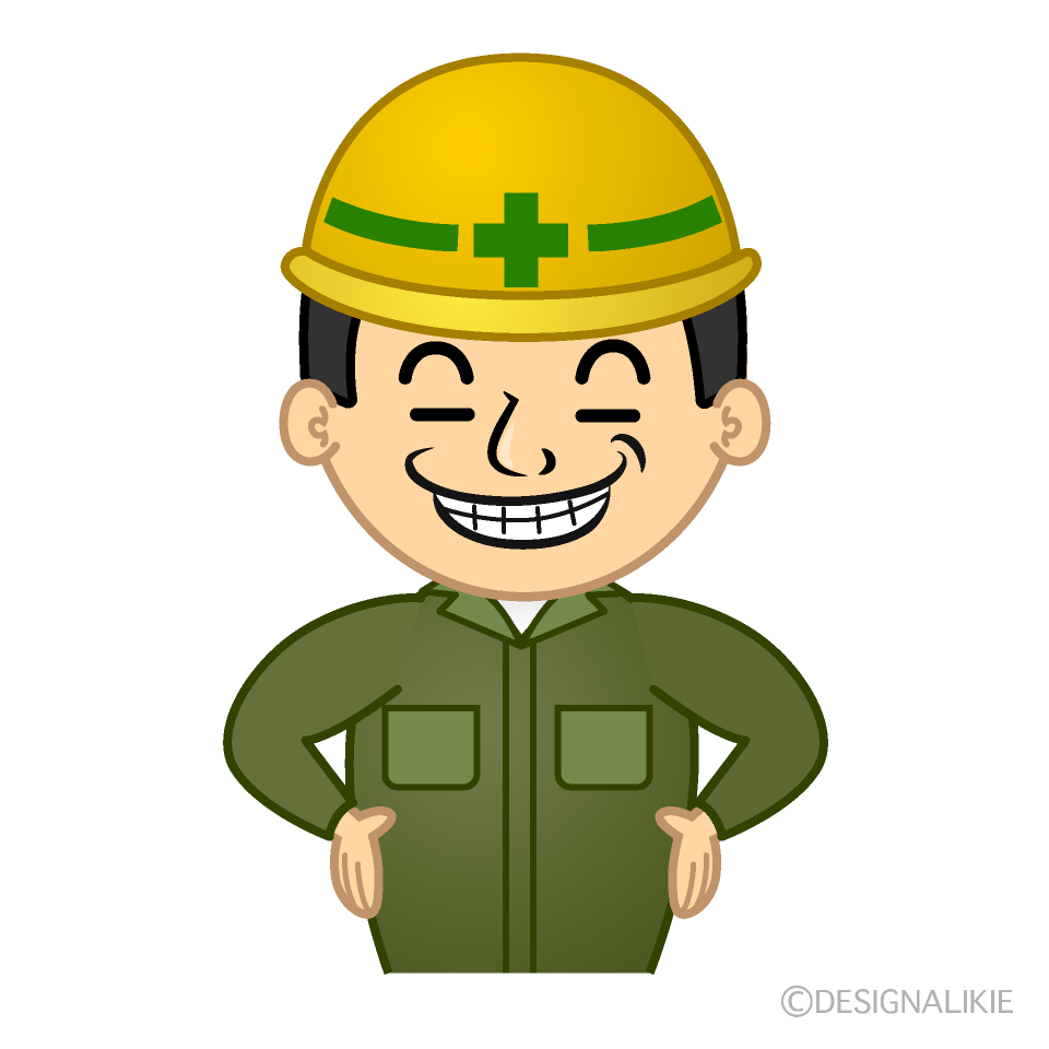 かわいいニヤリと笑う作業員イラスト