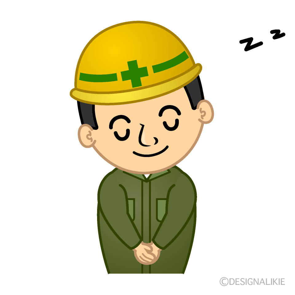 かわいい居眠りする作業員イラスト
