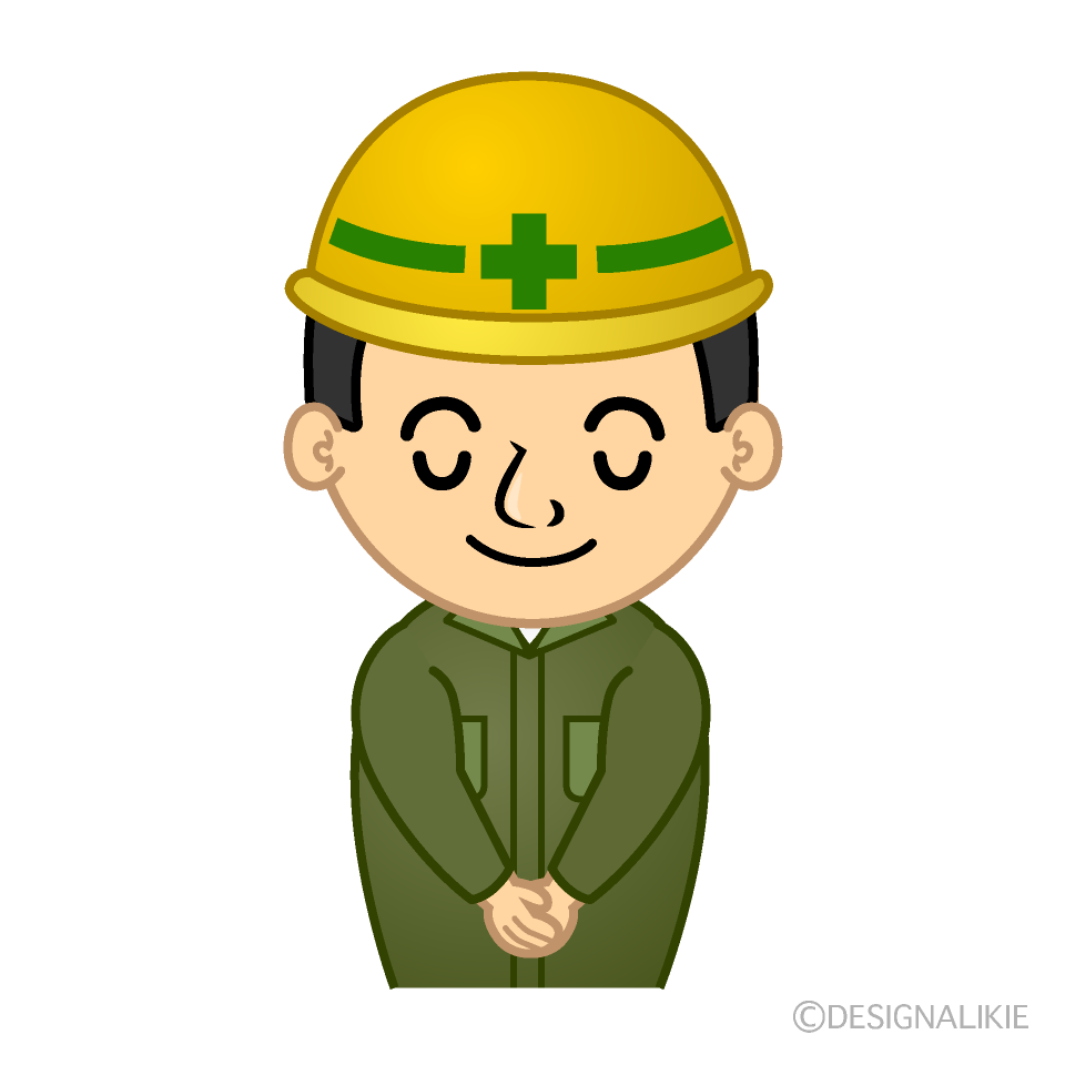 かわいいお辞儀する作業員イラスト