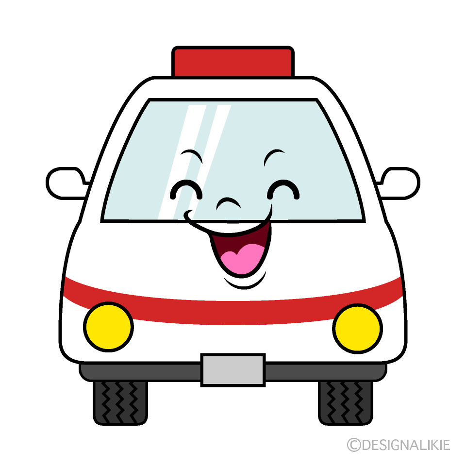 かわいい笑顔の救急車イラスト