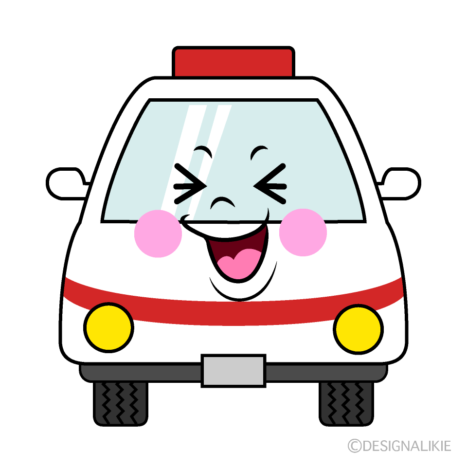 かわいい笑う救急車イラスト