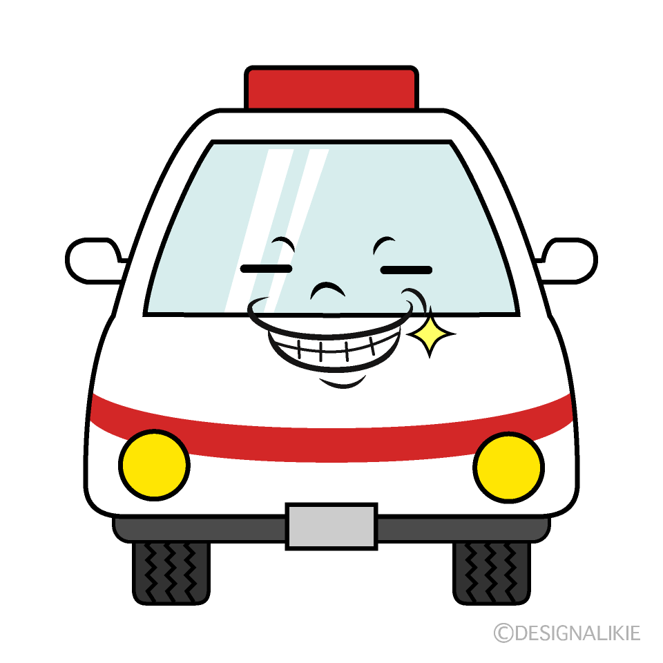 かわいいニヤリの救急車イラスト