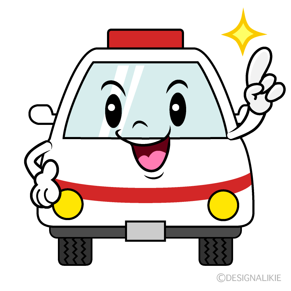 かわいい指差し救急車イラスト