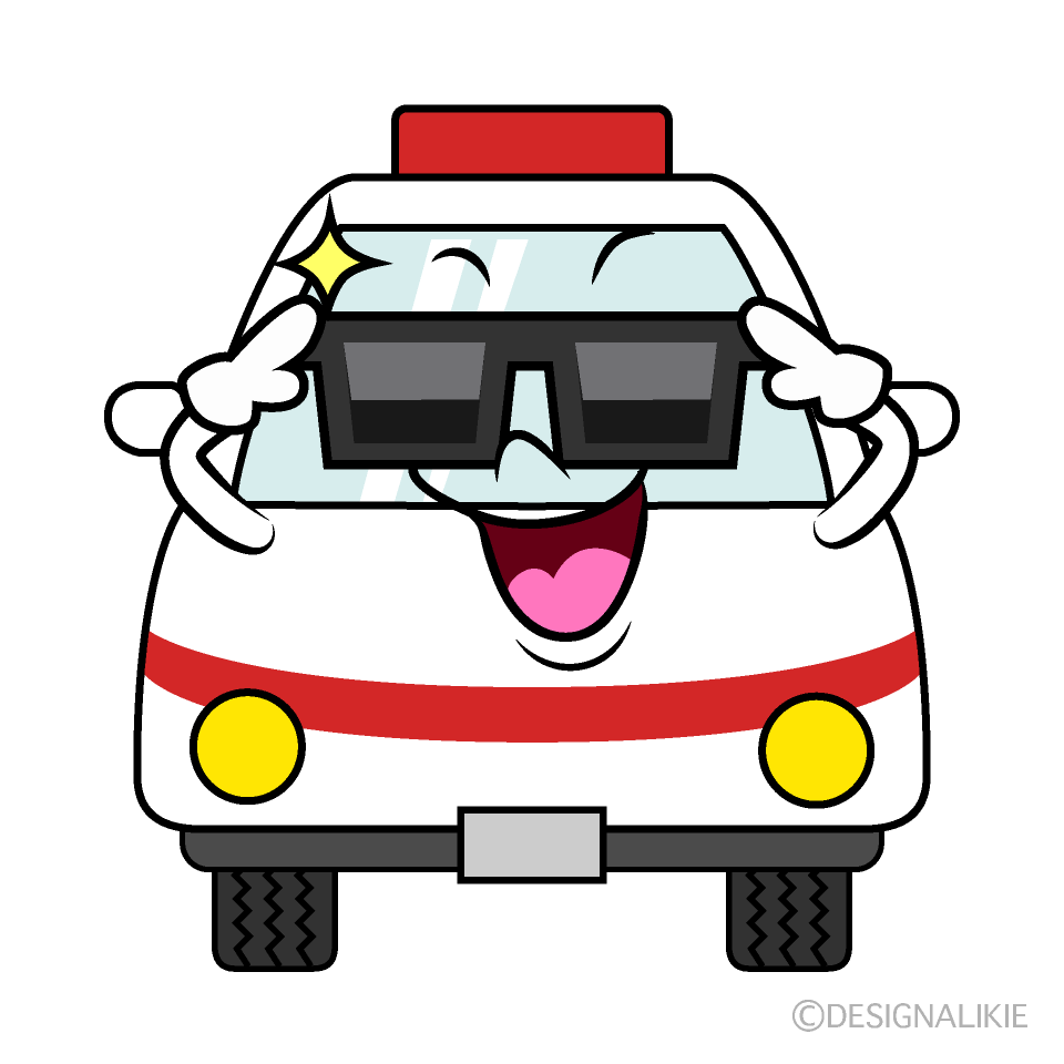 かわいいサングラスの救急車イラスト