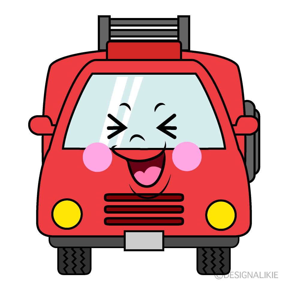 かわいい笑う消防車イラスト