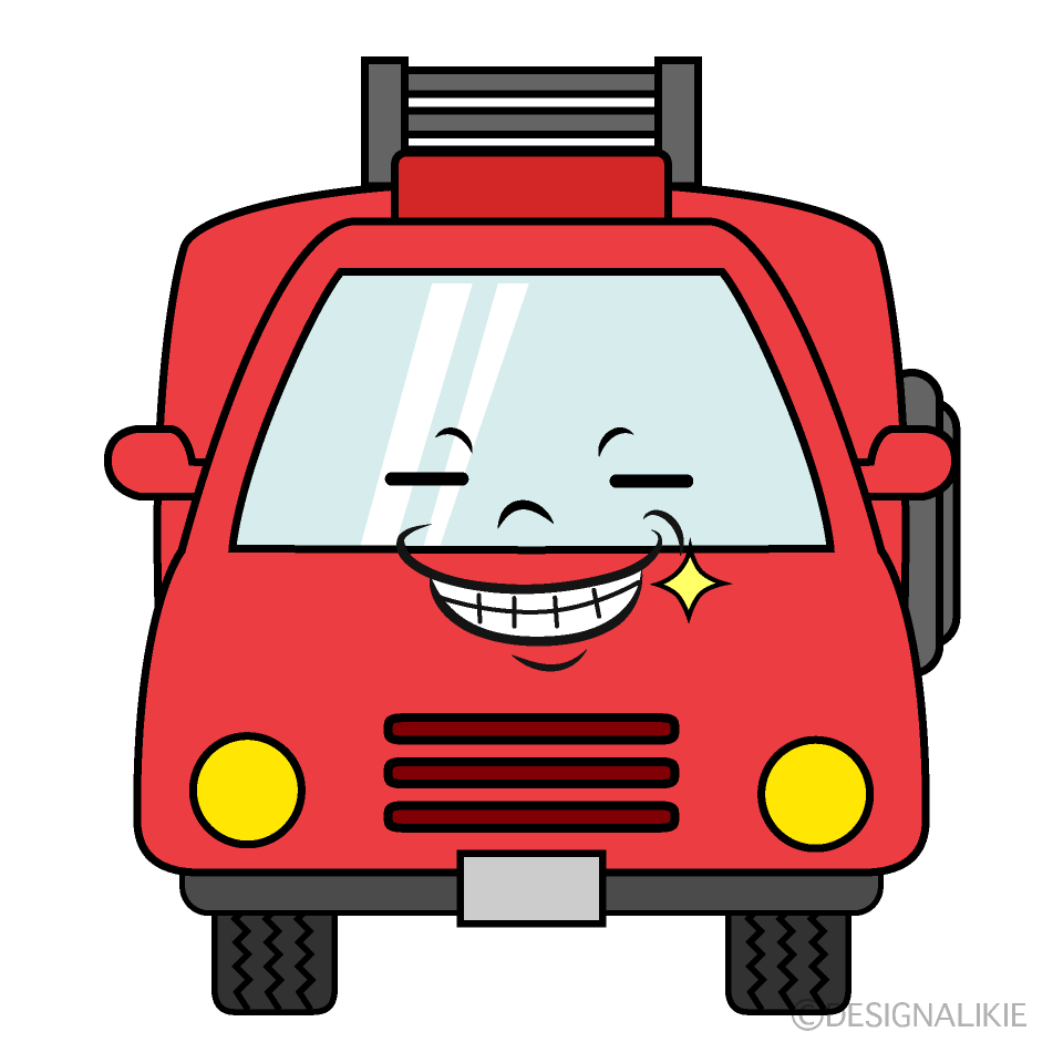 かわいいニヤリの消防車イラスト