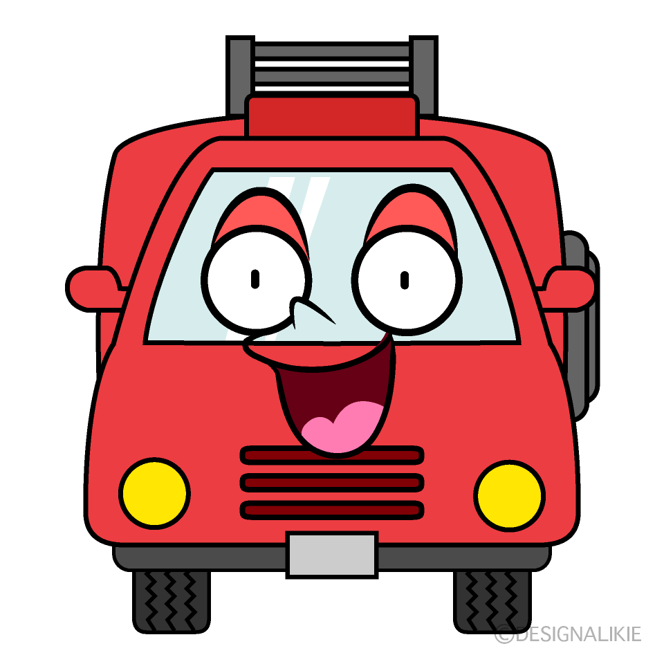 かわいい驚く消防車イラスト