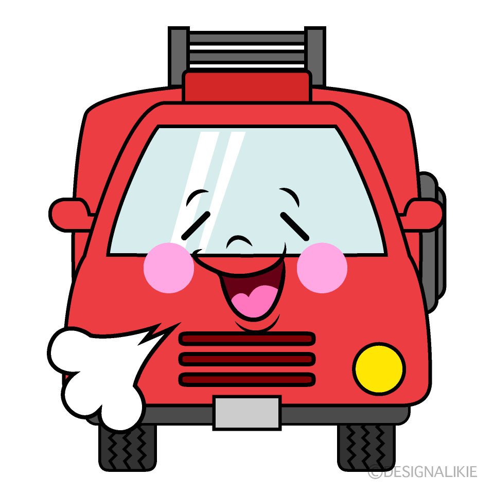 かわいいリラックスする消防車イラスト