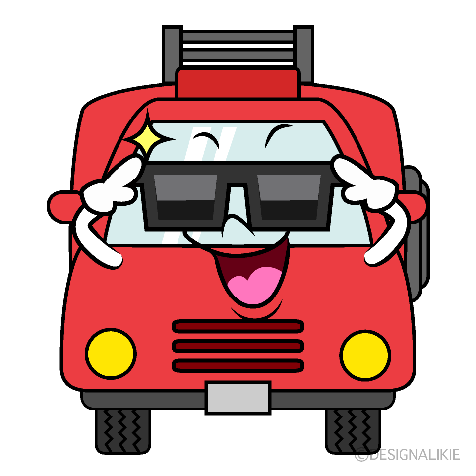 かわいいサングラスの消防車イラスト