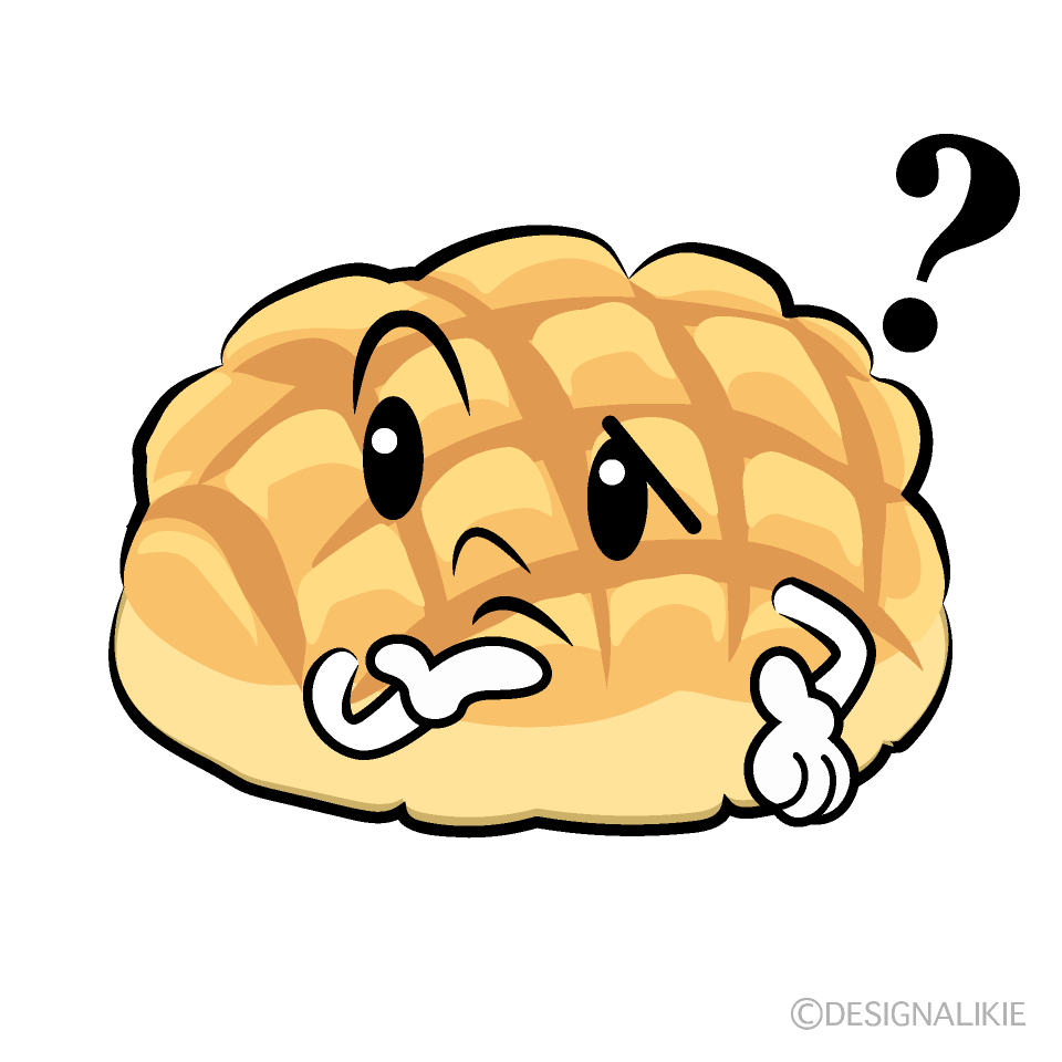 かわいい考えるメロンパンイラスト