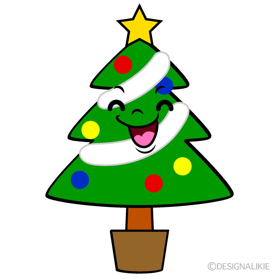 かわいい笑顔のクリスマスツリーイラスト